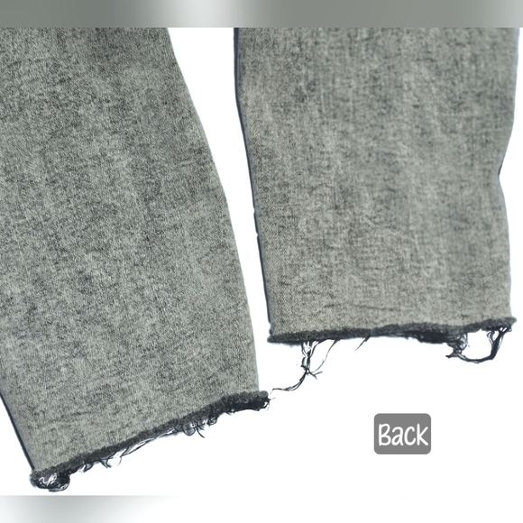 🟨⚫️ Cut Out Ripped Black Distressed Raw Hem Grey Denim Skinny Jeans Large 8/10 - Picture 9 of 12